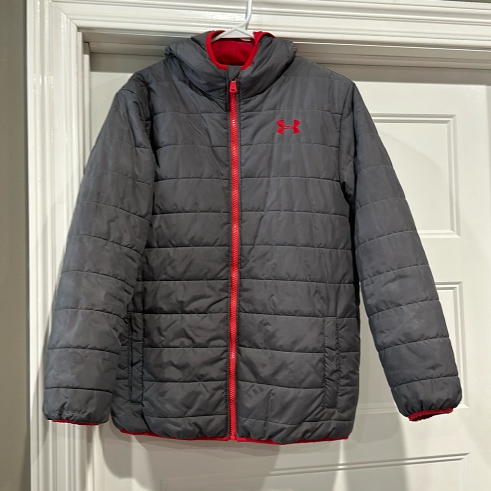 Boys YXl winter coat. More of a less bulky puffer type. Not fleece lined.